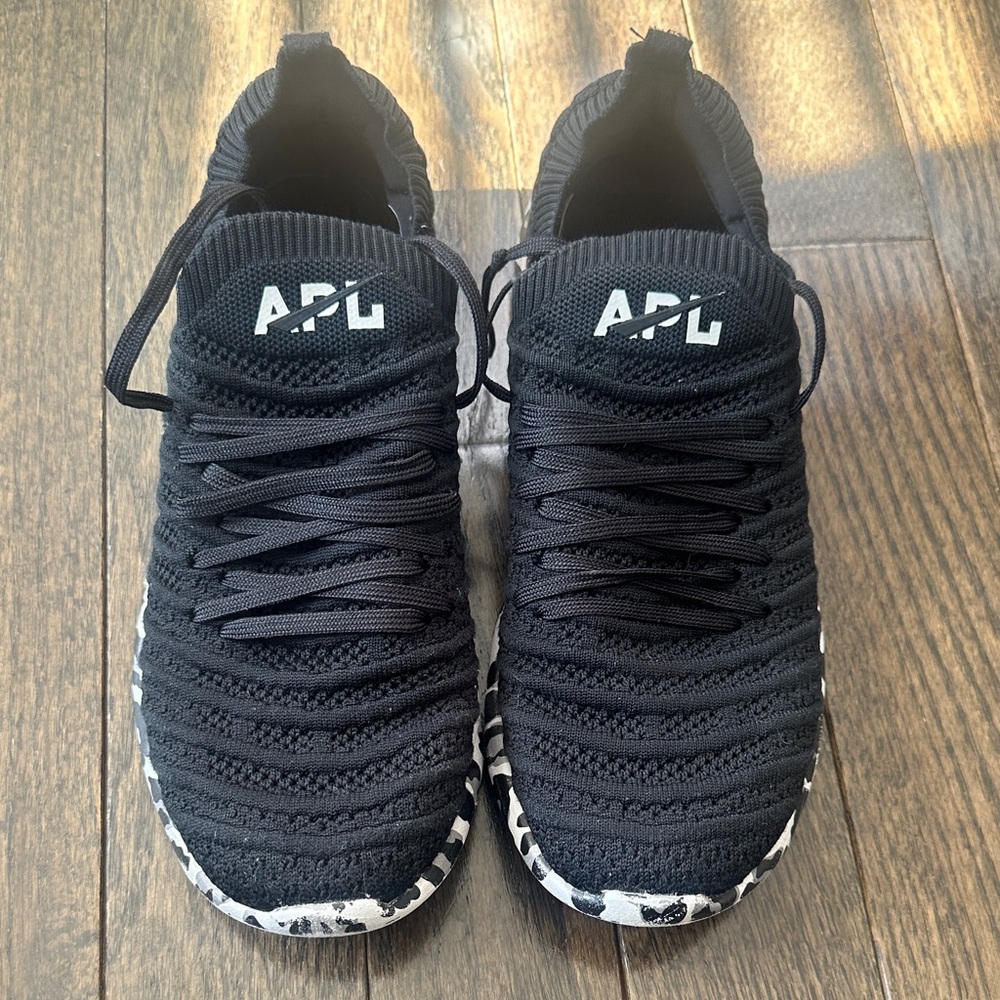 APL Black Knit Slip-On Sneakers with Marbled White Sole